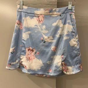 Cherub Print Silk Mini Skirt